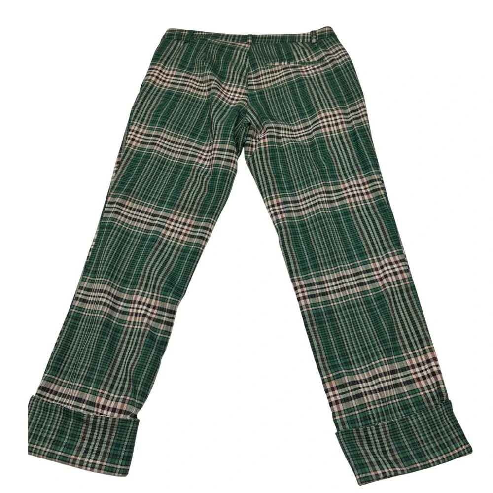Free People Green Plaid High Rise Tapered Cuffed Trousers OB1556411 Size 8